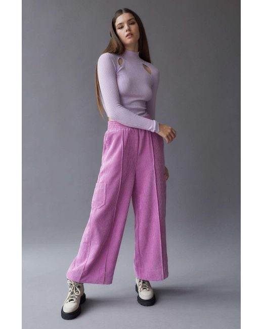 Urban Outfitters Pink Uo Drapey Corduroy Wide Leg Pant