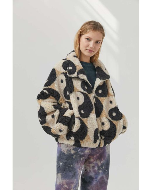Urban Outfitters Black Uo Olivia Printed Sherpa Jacket