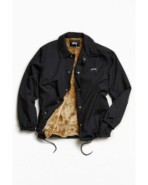 Stussy Black Smooth Stock Faux Fur Lined Coach Jacket for men