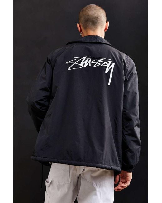 Stussy Smooth Stock Faux Fur Lined Coach Jacket in Black for Stussy Smooth Stock Faux Fur Lined Coach Jacket in Black for
