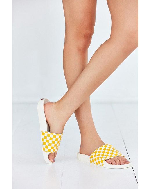 Vans Checkerboard Pool Slide in Yellow | Lyst