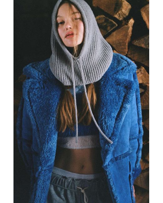 Kimchi Blue Willa Faux Shearling Maxi Jacket In Blue,at Urban Outfitters