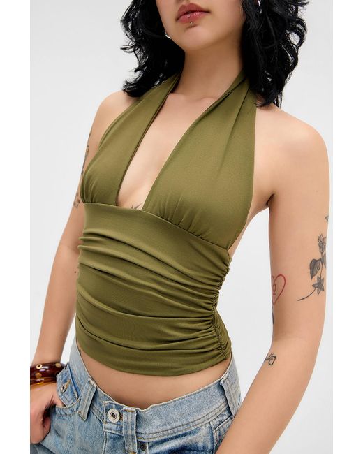 Silence + Noise Green Silence + Noise Anya Ruched Halterneck Top