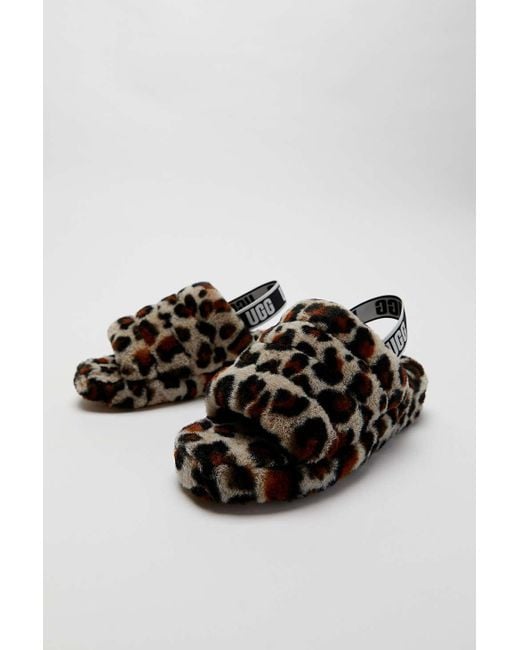 Ugg Brown Fluff Yeah Leopard-print Sheepskin Slingback Slippers