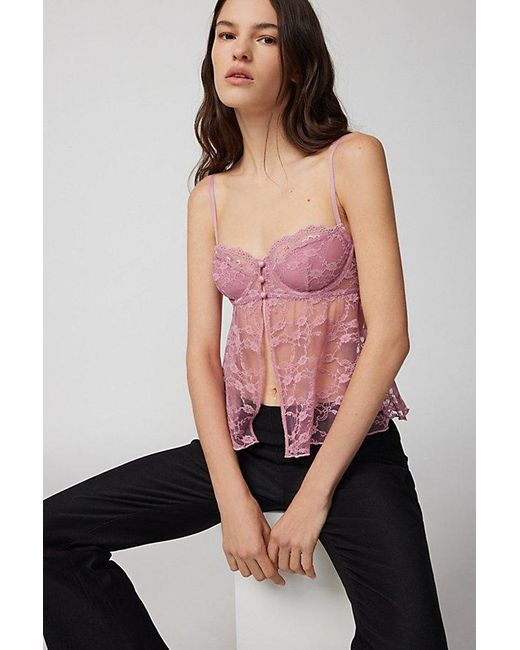 Out From Under Pink Cherie Sheer Lace Babydoll Cami