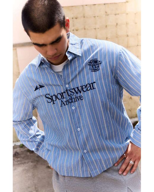iets frans Blue Embroidered Long Sleeve Shirt for men