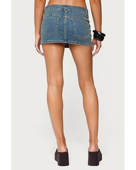 Edikted Blue Ronan Zip Up Denim Mini Skort