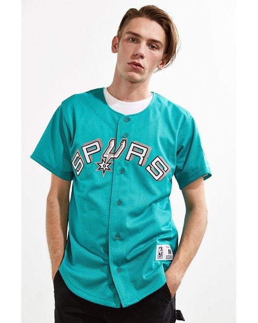 Mitchell & Ness Synthetic San Antonio Spurs Button Front Jersey in  Turquoise (Blue) for Men | Lyst