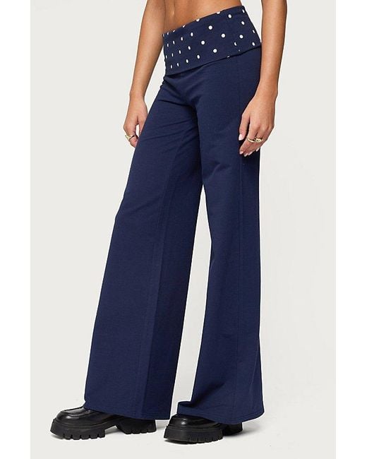 Edikted Blue Reeva Polka Dot Fold Over Pants