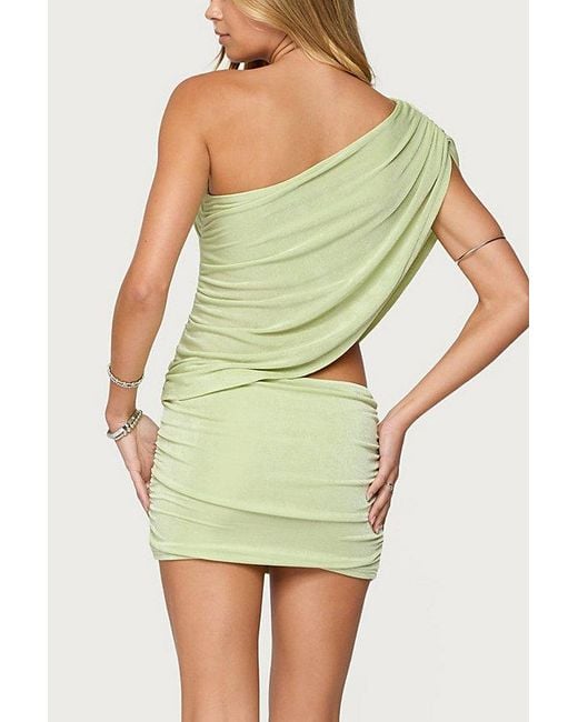 Edikted Green Fiora One Shoulder Cutout Mini Dress