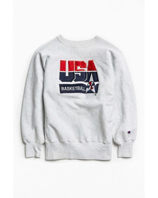 Urban Outfitters Gray Vintage Champion Usa Basketball Embroidered Crew Neck Sweatshirt for men