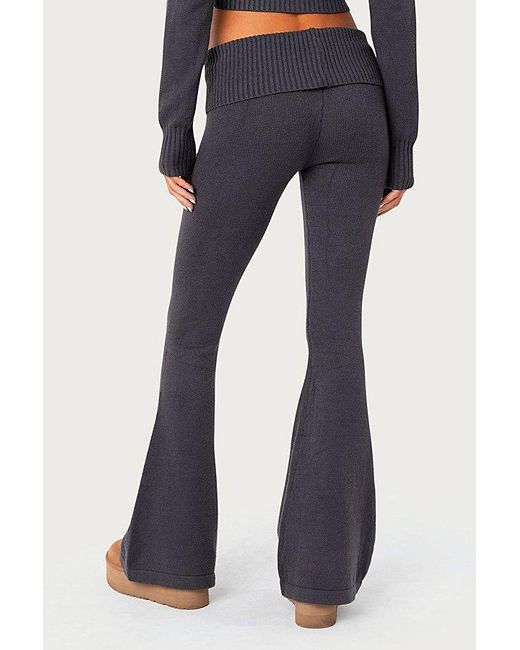 Edikted Blue Desiree Knitted Low Rise Fold Over Pants