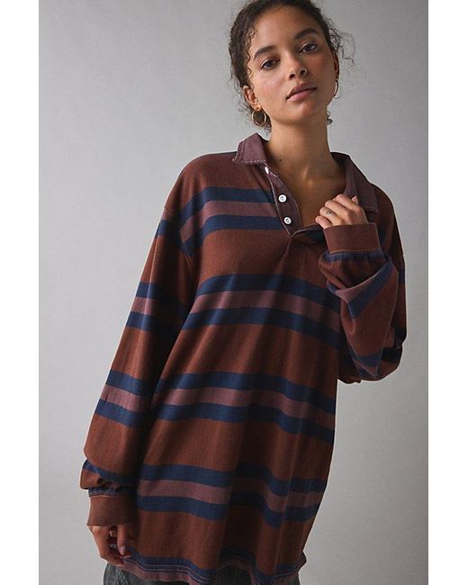 Vintage & ReMADE by UO Blue Remade By Uo Overdyed Oversized Rugby Shirt Top
