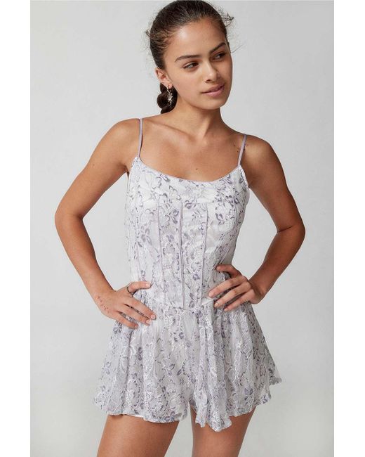 Urban Outfitters Gray Uo Cristina Lace Playsuit