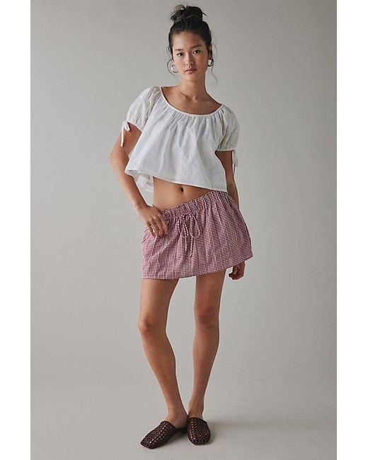 Kimchi Blue Red Emiline Gingham Cotton Low-Rise Mini Skirt