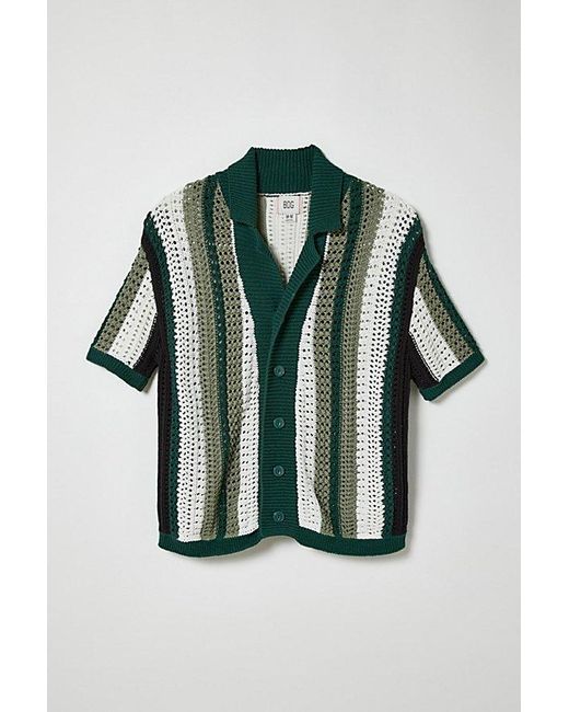 BDG Green Striped Button-Down Polo Sweater for men
