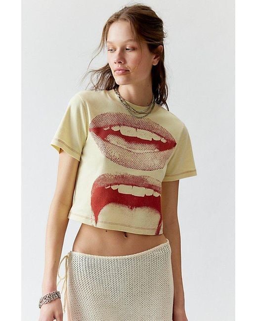 Urban Outfitters Yellow Lips Graphic Boxy Baby Tee