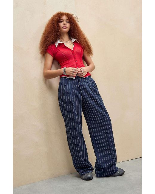 Archive At Uo Blue Ash Pinstripe Low Rise Trousers