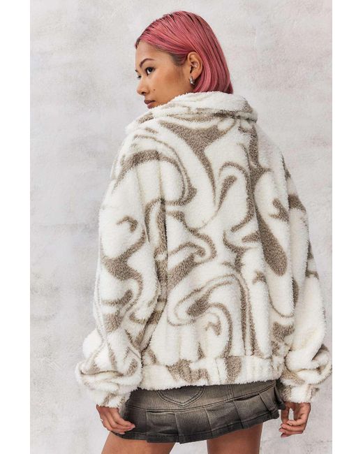 Urban Outfitters Gray Uo Olivia Zip-through Sherpa Swirl Jacket