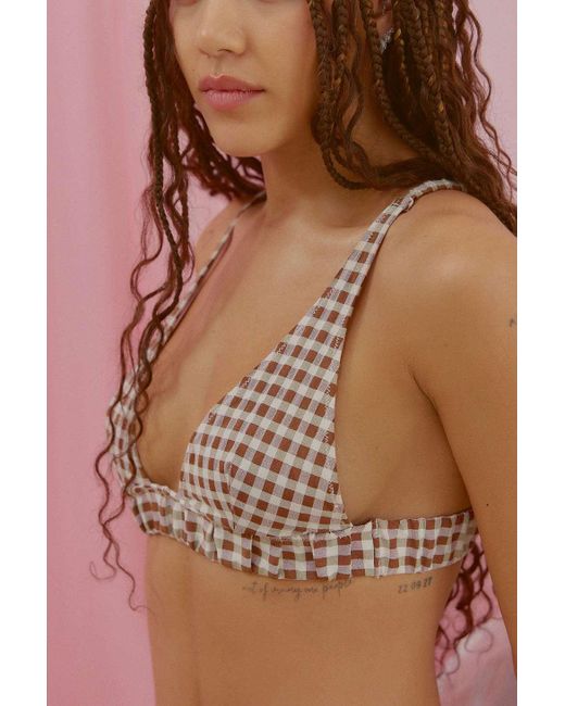 Out From Under Brown Gingham Triangle Bra