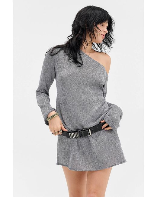 Silence + Noise Gray Silence + Noise Lily Metallic Knit Mini Dress