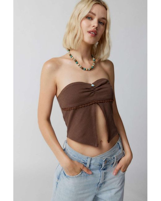 Kimchi Blue Blue Rosie Strapless Flyaway Top In Brown,at Urban Outfitters