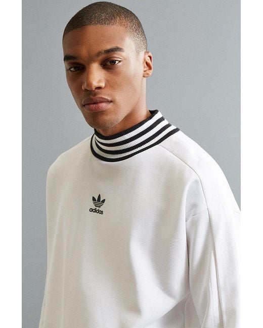 Adidas Originals White Ribbed Mock Neck Sweatshirt for men