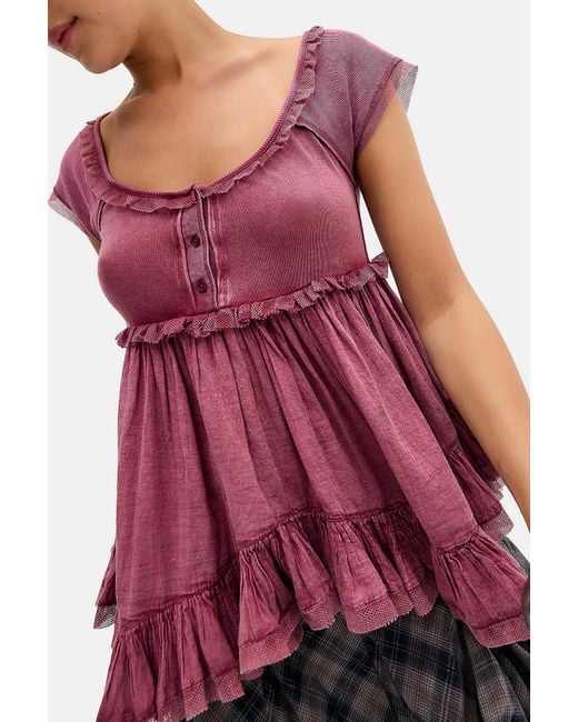 Kimchi Blue Red Nesli Woven Babydoll Top