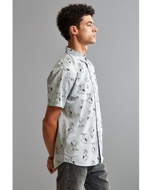Urban Outfitters Novelty Snoopy Short Sleeve Button-down Shirt in Gray for  Men | Lyst
