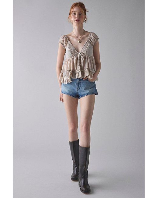 Kimchi Blue Natural Izzy Lace Trim Button-Front Babydoll Blouse