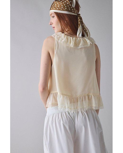 Kimchi Blue White Cassie Cascading Ruffle Lace Trim Sleeveless Blouse