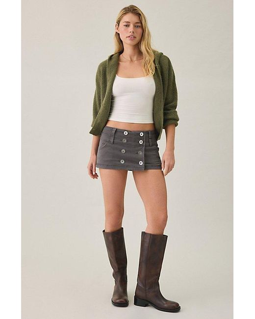 BDG Gray Can'T Stop Canvas Button-Front Mini Skort