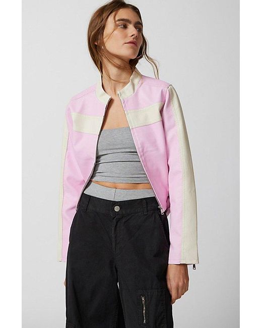Urban Outfitters Pink Uo Jordan Faux Leather Moto Jacket