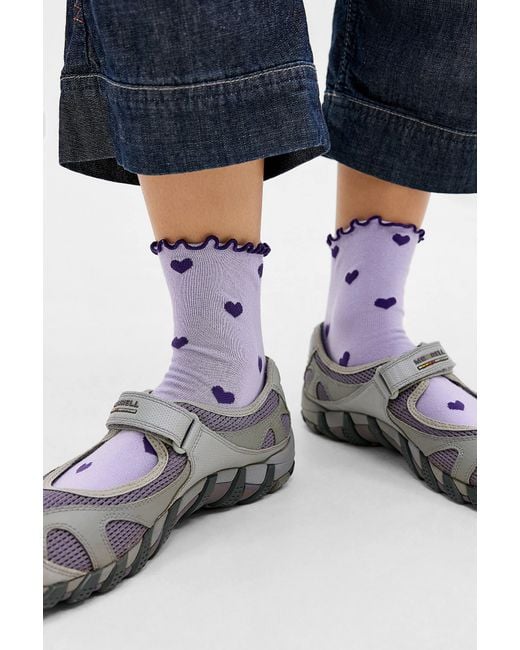 Out From Under Black Heart Polka-dot Lettuce Edge Ankle Socks