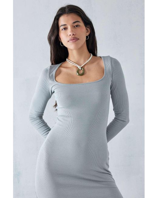 Urban Outfitters Gray Uo Sabina Long-sleeve Slinky Maxi Dress