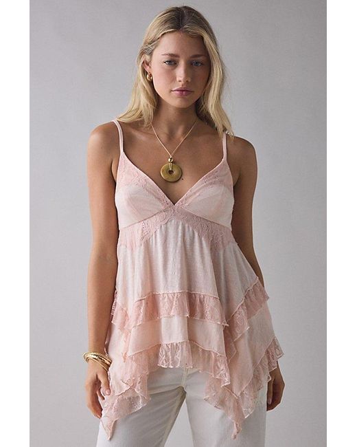 Kimchi Blue Brown Asterid Lace Trim Asymmetric Babydoll Cami