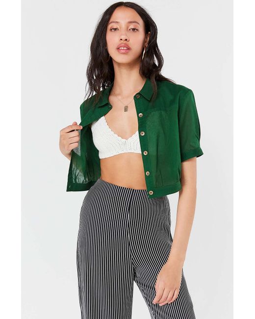Urban Outfitters Green Uo Lafayette Button-down Crop Top