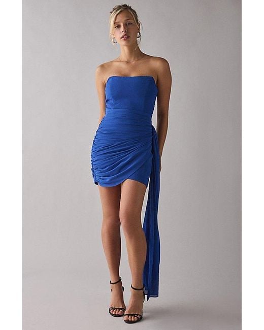 Lulus Blue Mikaela Asymmetric Draped Chiffon Strapless Mini Dress