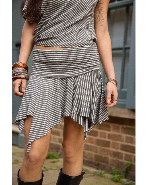 Urban Outfitters Gray Uo Ari Stripe Asymmetric Mini Skirt