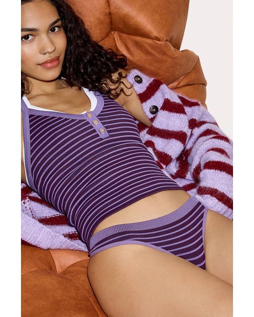 Out From Under Purple Andi Seamless Stripe Thong