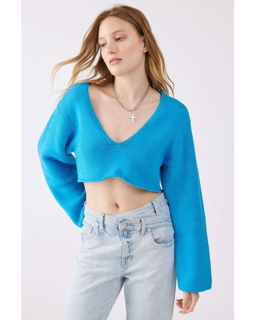 BDG Mavis Cropped Pullover Sweater in Blue | Lyst