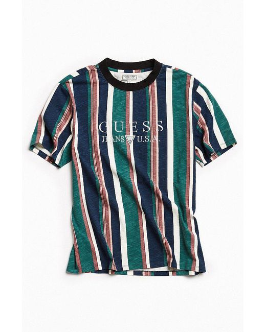 Guess Blue UO Exclusive 81 Sayer Stripe T-shirt for men