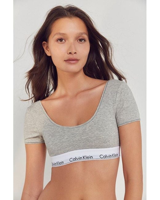 Calvin Klein Short Sleeve Bra Top in Gray Lyst
