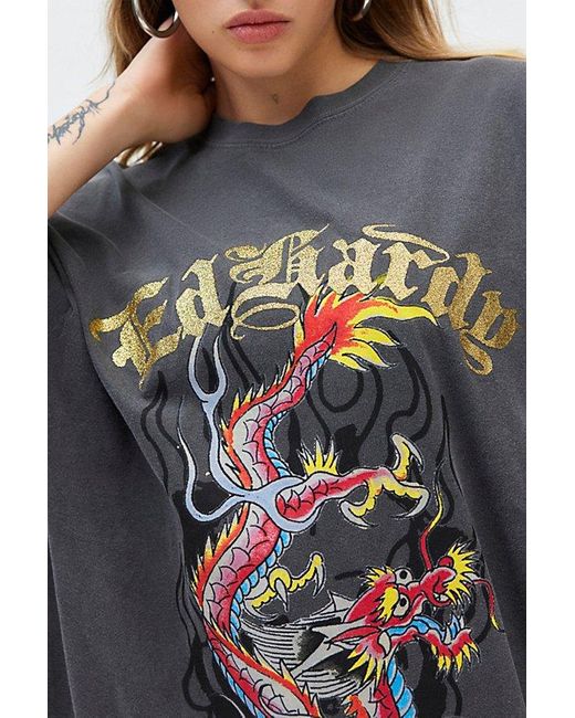 Ed Hardy Dragon Graphic T Shirt Dress in Black Lyst