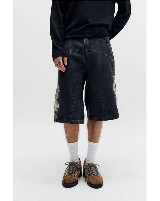 Ed Hardy Blue Uo Exclusive Black Panelled Denim Shorts for men