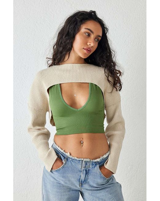 Urban Outfitters Green Uo Ribbed Knitted Shrug