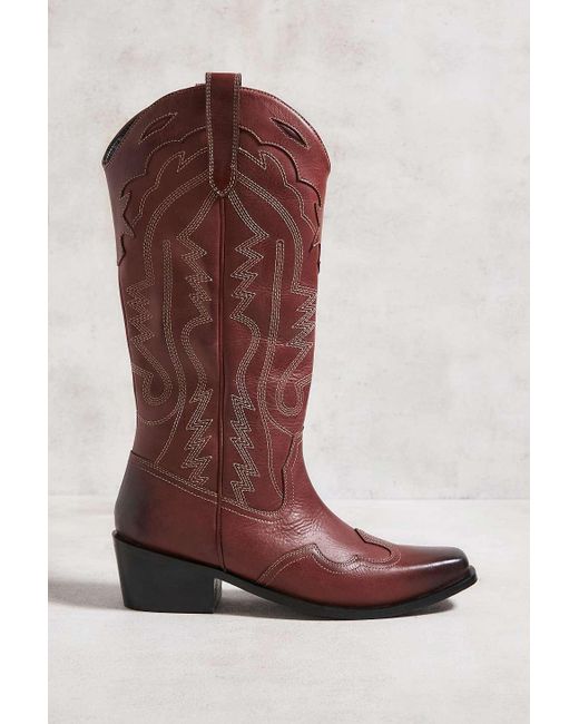 Urban Outfitters Orange Uo Red Leather Dallas Cowboy Boots