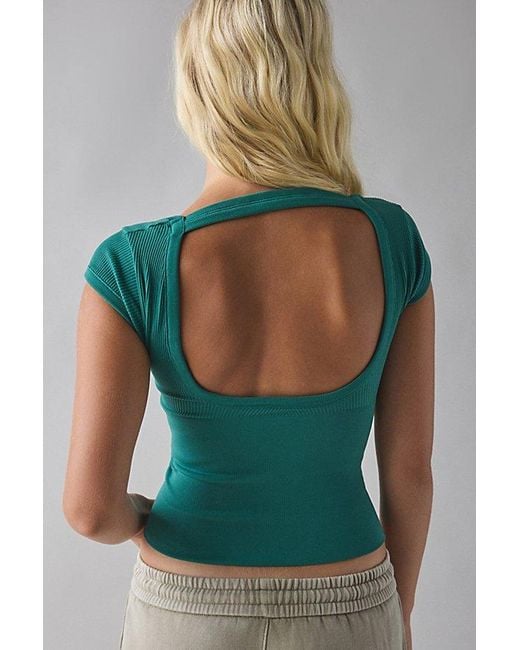 Out From Under Green Jade Seamless Knit Cutout Short Sleeve Tee