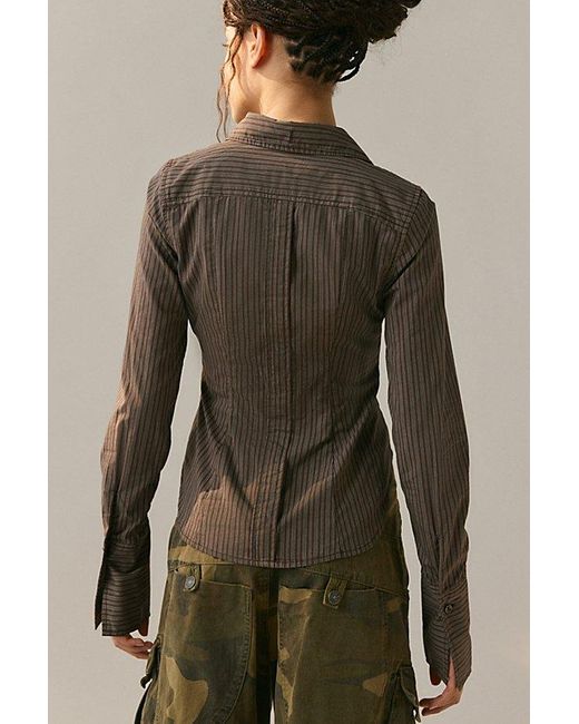 Urban Outfitters Brown Uo Leilani Slim Button Up Shirt Top
