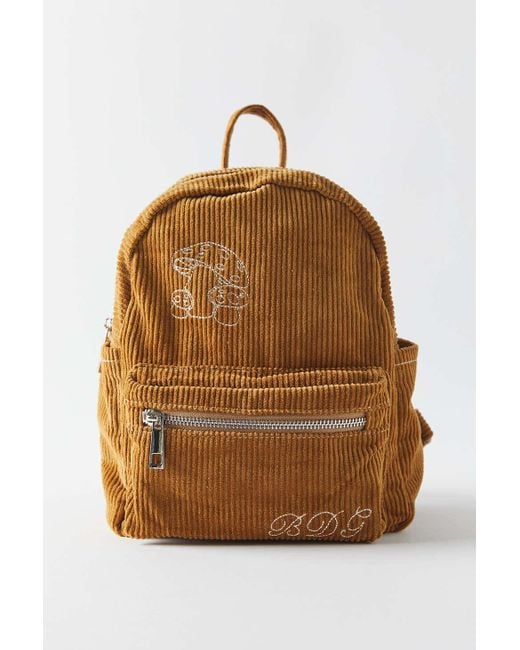 BDG Brown Embroidered Mini Corduroy Backpack